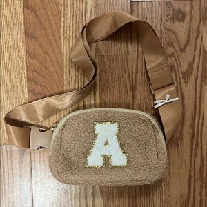 Tan Crossbody Bag with White Initial